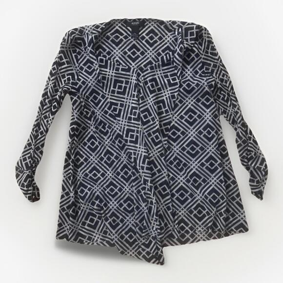Alfani Petite Women’s PS Black White Geometric Print Long Sleeve Open Front Top - Picture 1 of 6